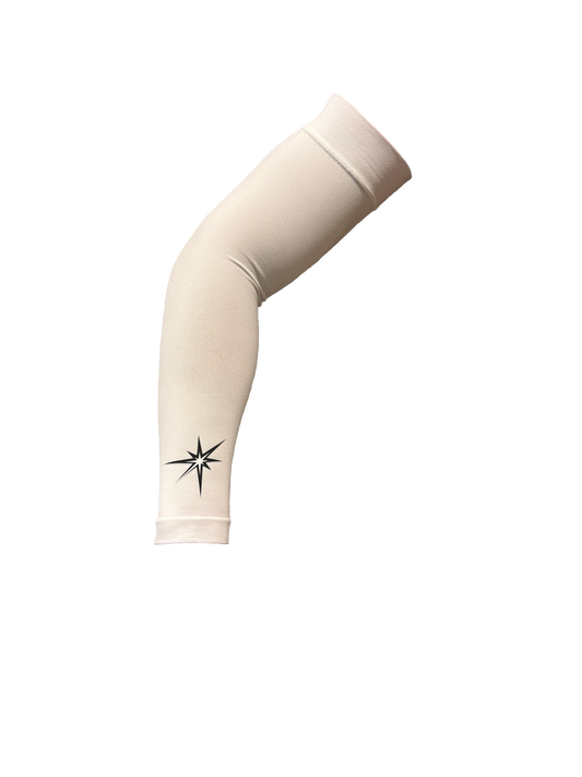 White graduated compression arm sleeve.