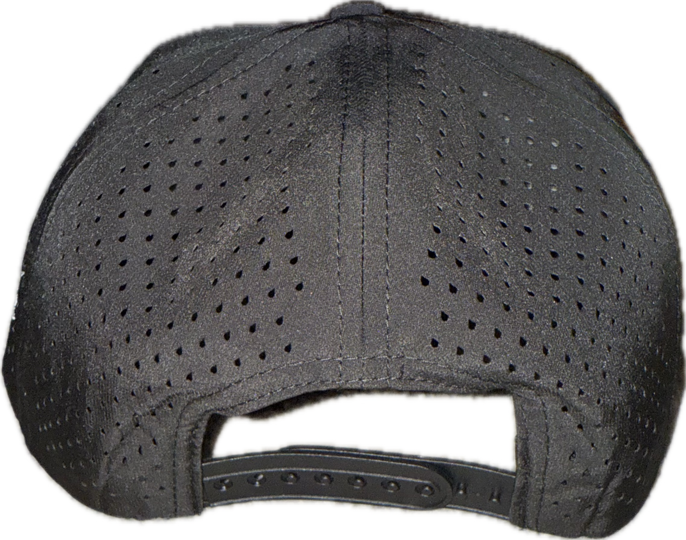 5 panel hat with snapback adjustability that is moisture wicking.