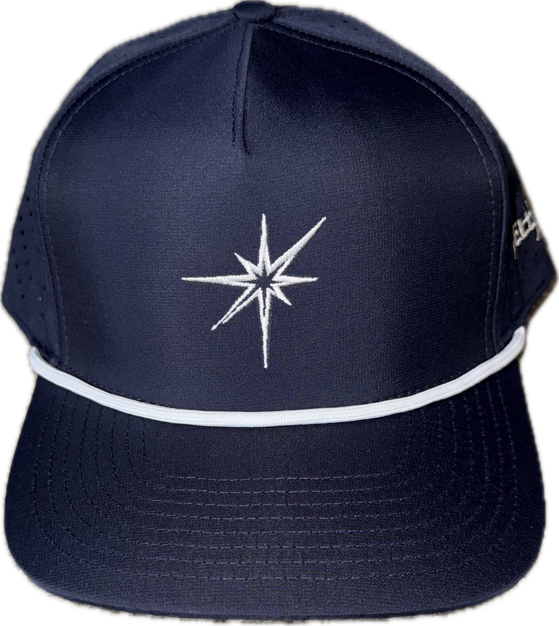 Navy 5 panel rope hat.