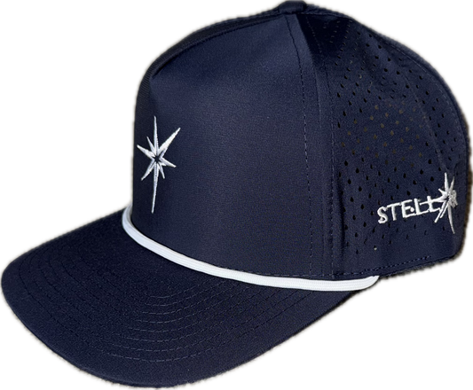 Navy 5 panel rope hat.