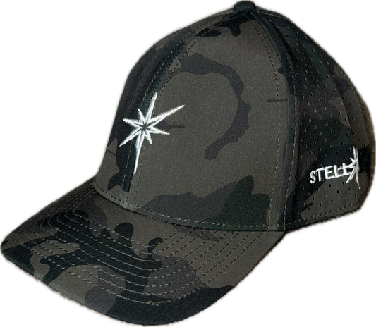 Camo 6 panel athletic hat.