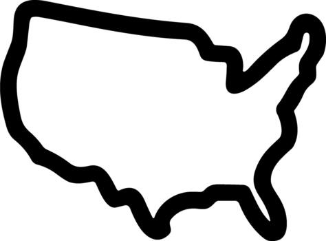 Outline of the United States in black on a white background