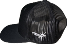 Black 6 panel trucker hat.