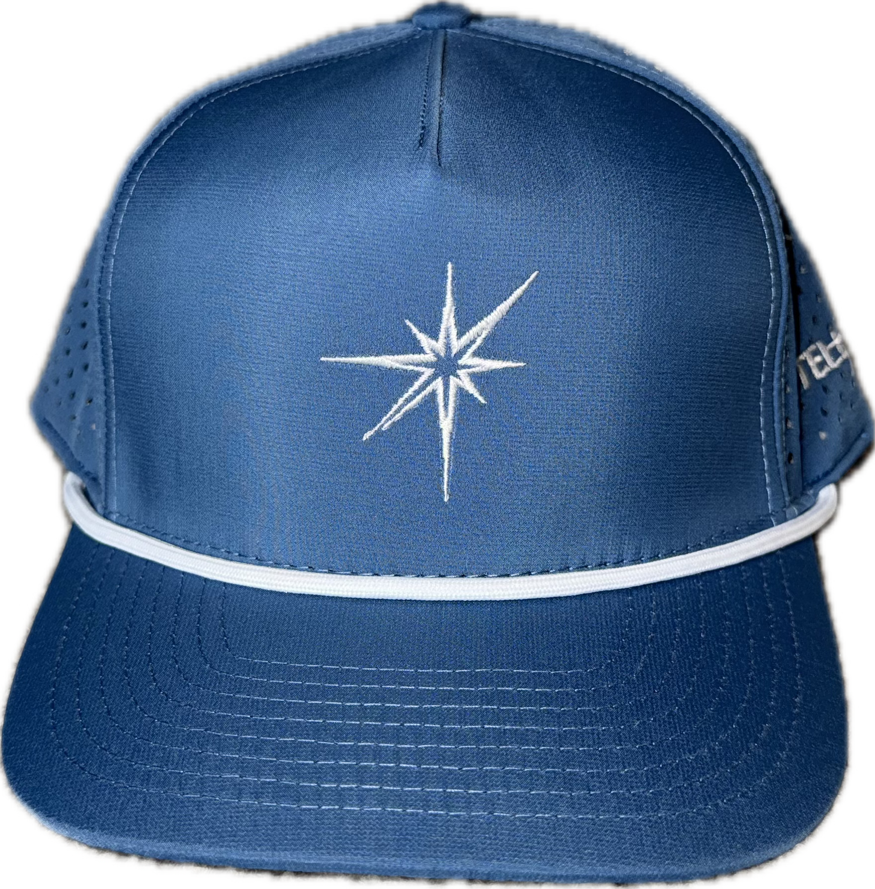 Sky blue 5 panel rope hat.