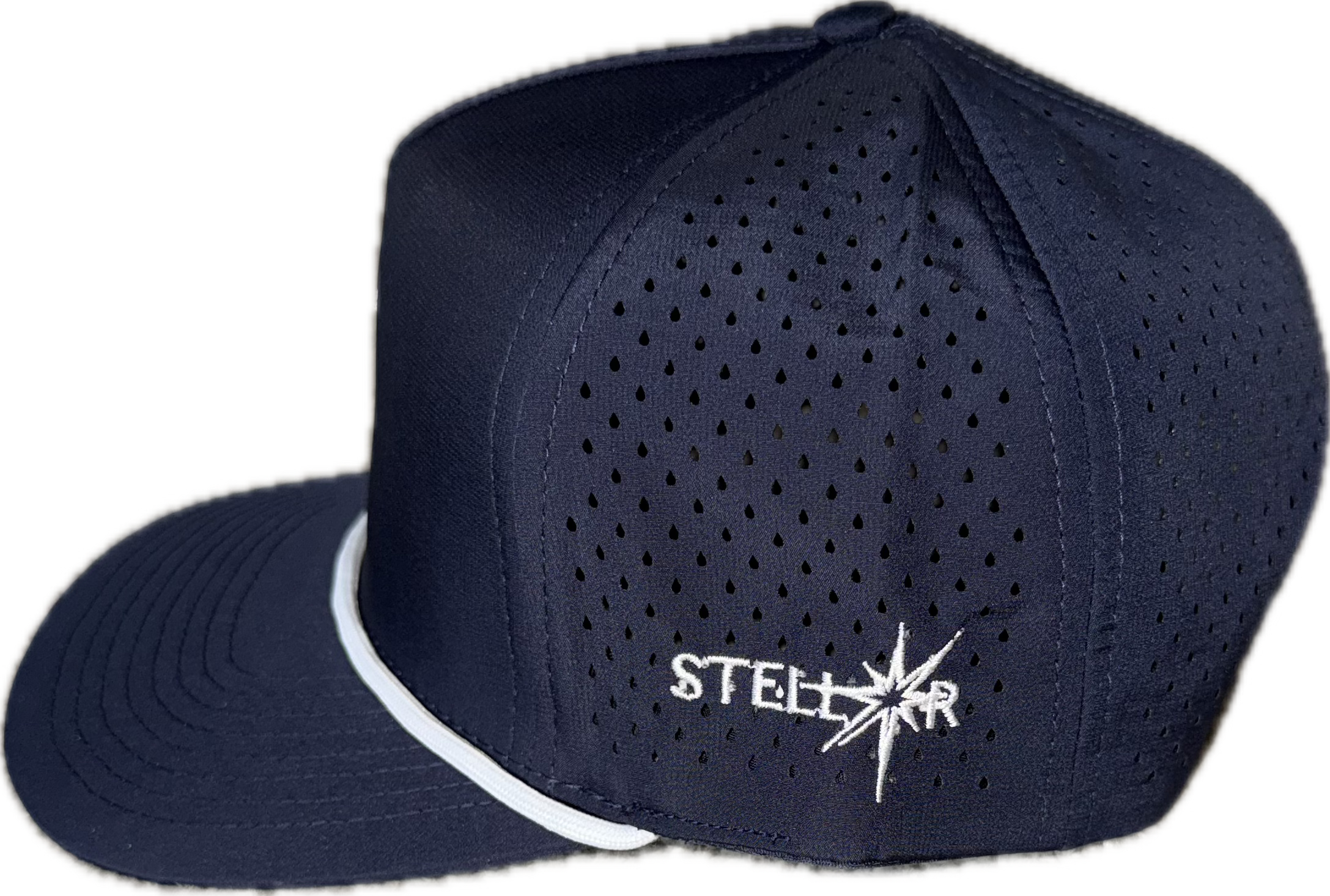 Navy 5 panel rope hat.
