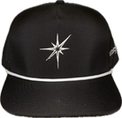 Black 5 panel rope hat.