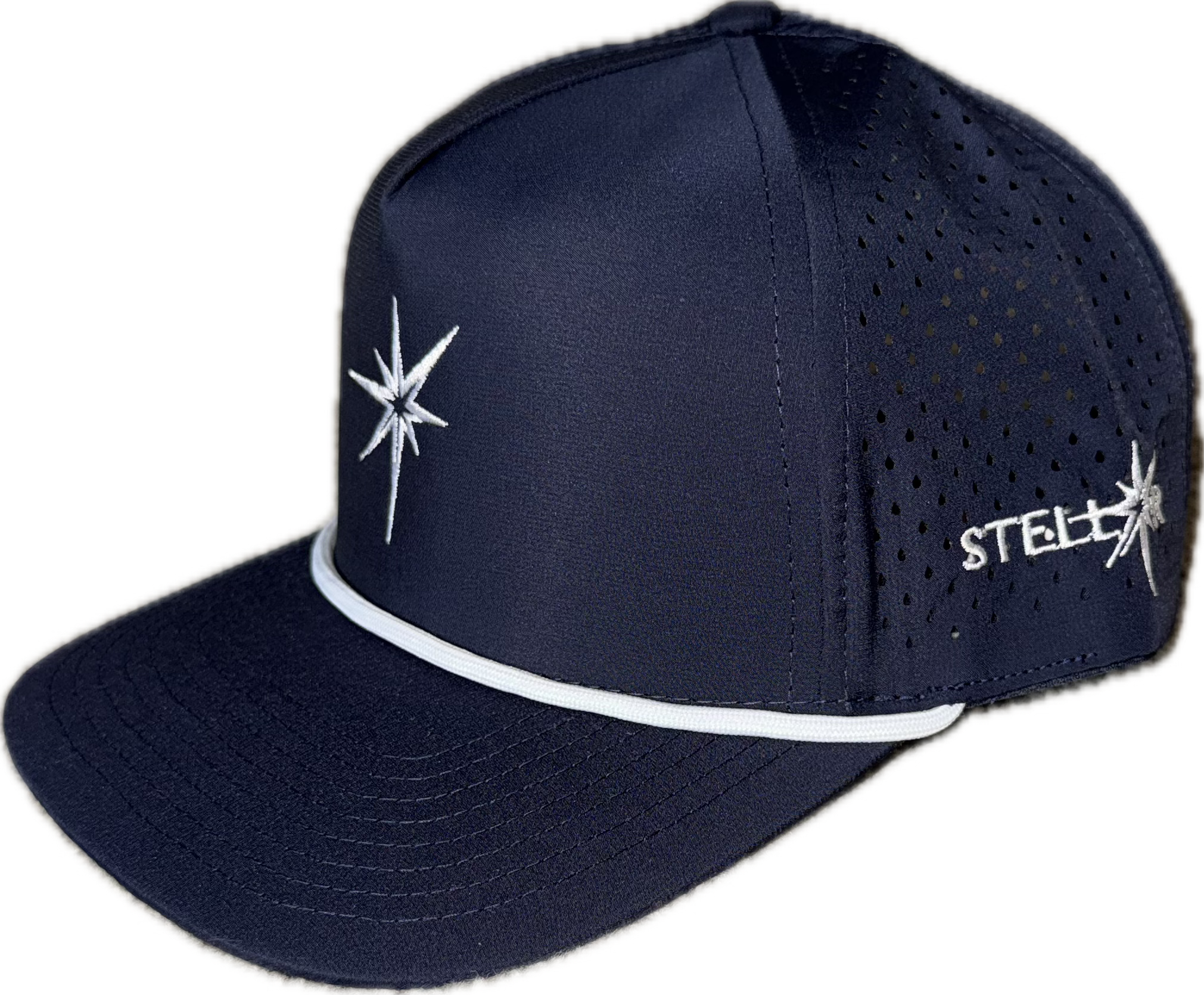 Navy 5 panel rope hat.