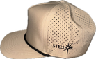 Tan 5 panel rope hat.