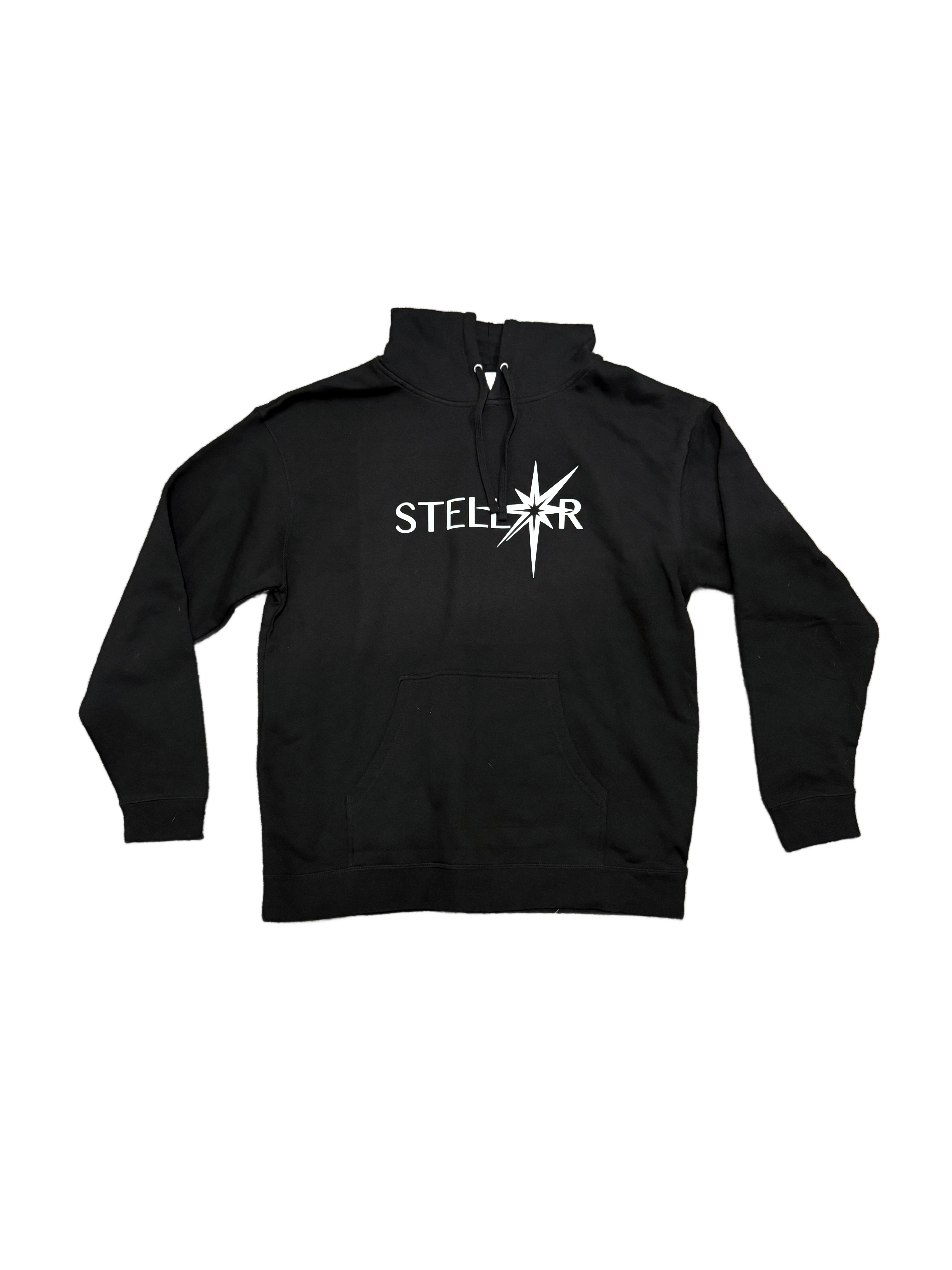 Stellar Hoodie laying flat, black color.
