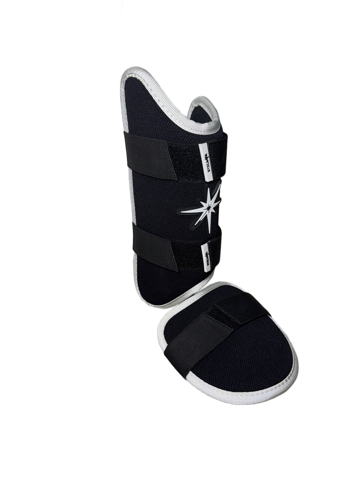 Stellar Leg Guard featuring a protective shell, adjustable straps, and ergonomic design for hitters.