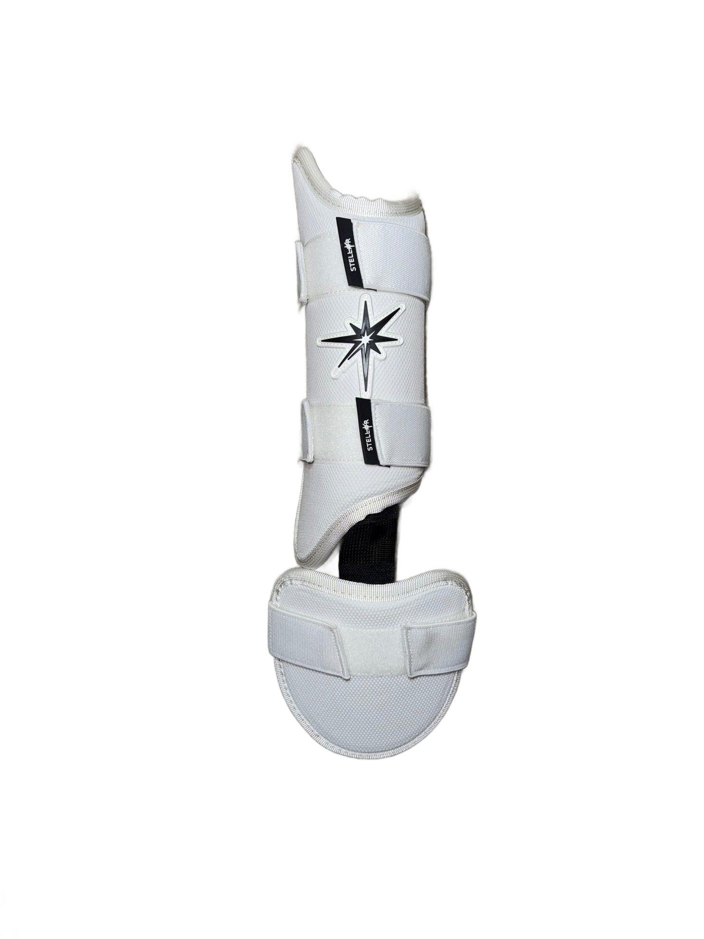 Stellar Leg Guard featuring a protective shell, adjustable straps, and ergonomic design for hitters.
