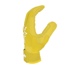 Yellow glove with a white logo on a white background