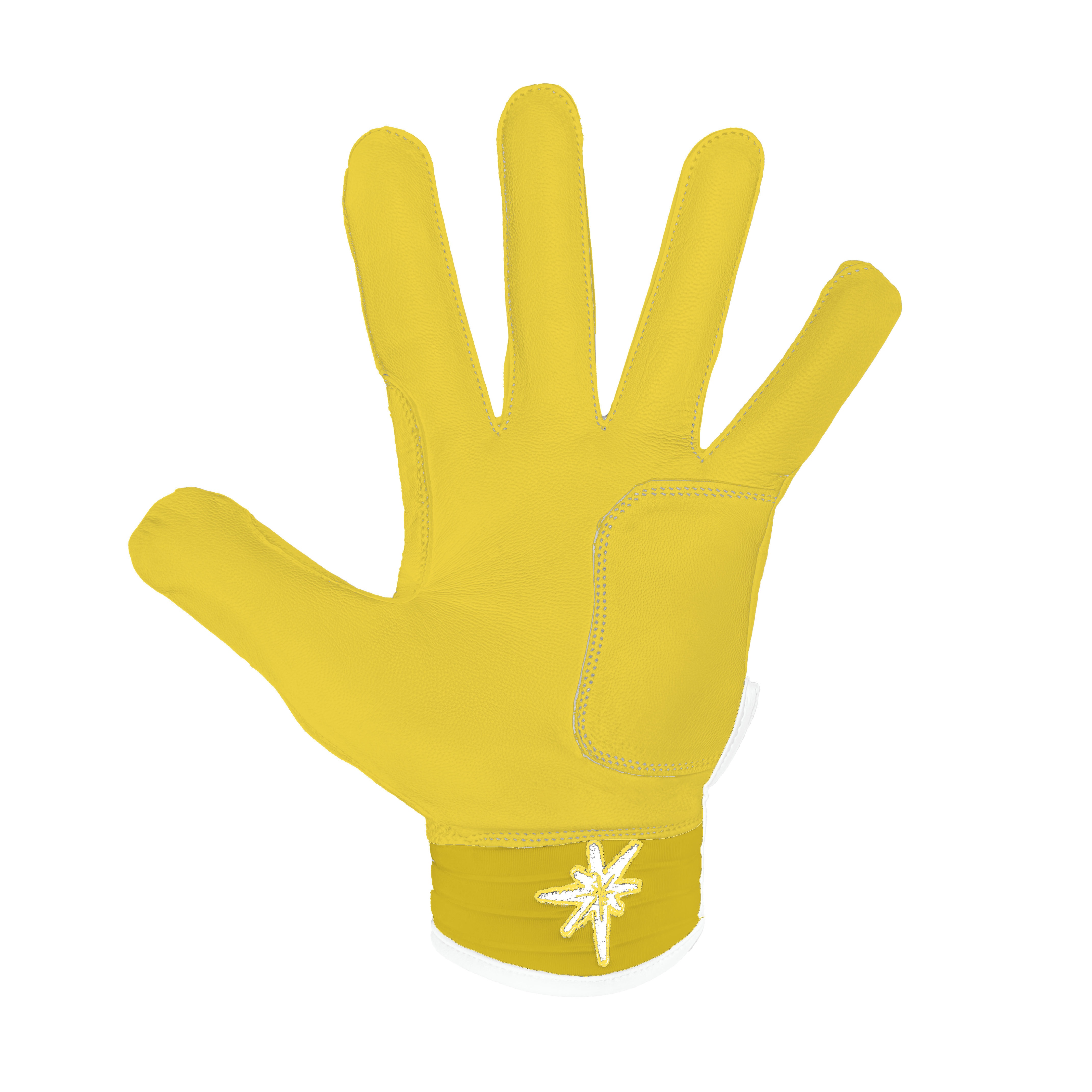 Yellow glove with a brand logo on a white background